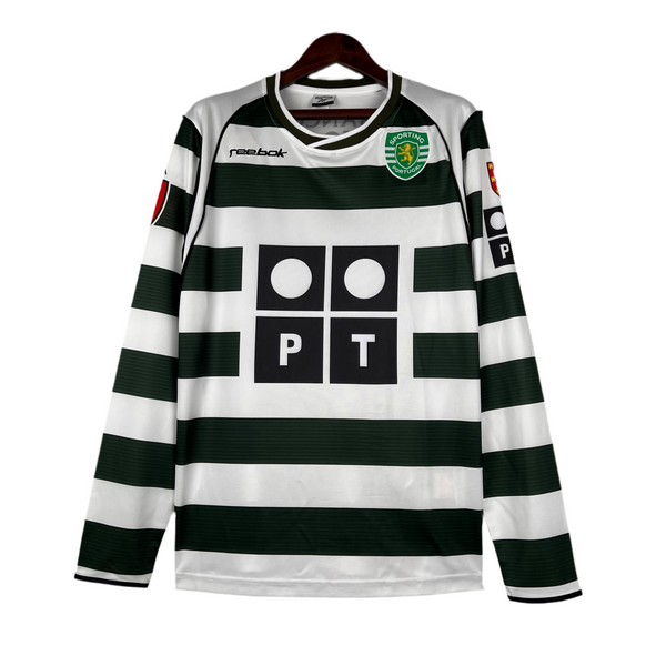 Sporting I 2002/2003 Retro Long Sleeve Shirt - Green and White