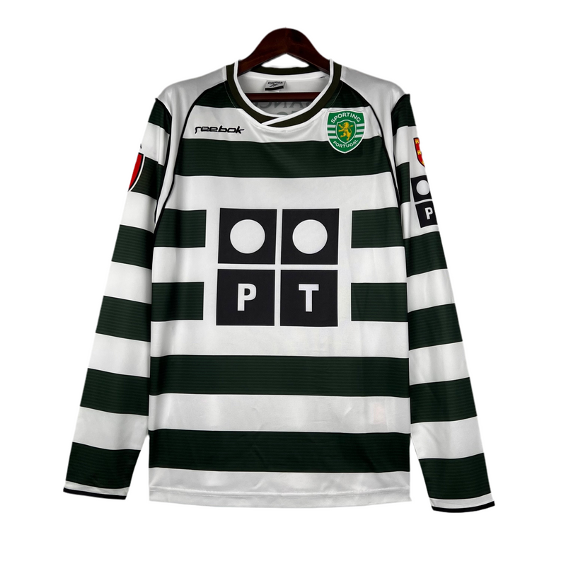 Sporting I 2002/2003 Retro Long Sleeve Shirt - Green and White