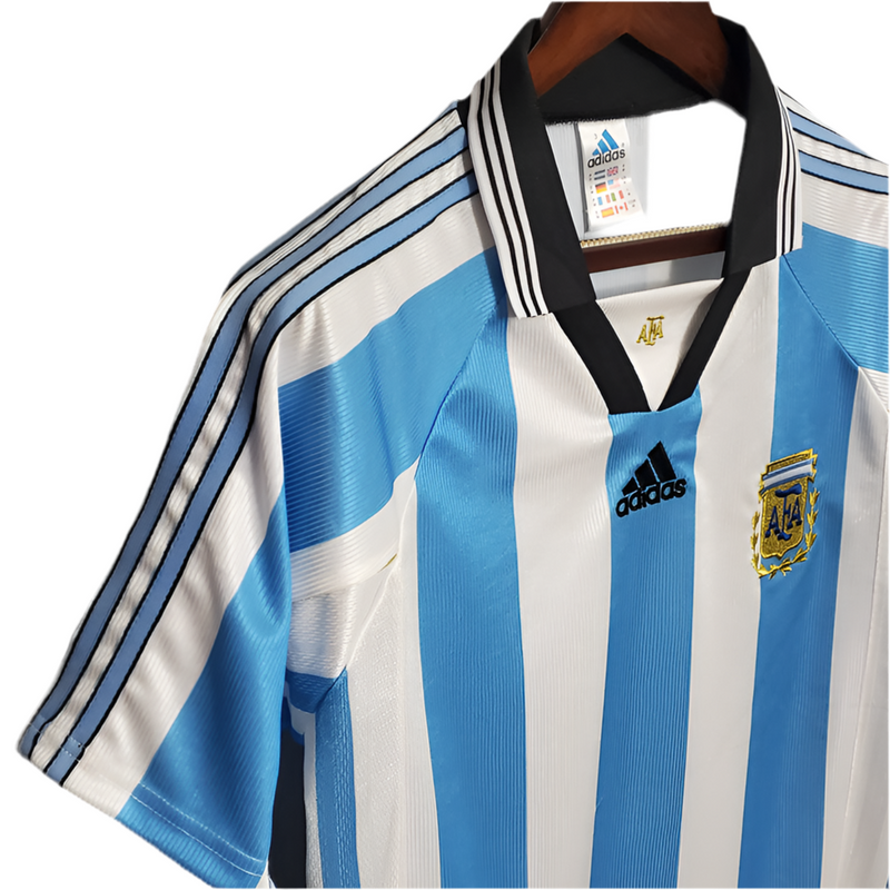 Camisola Seleção Argentina Retrô 1998 Azul e Branca -