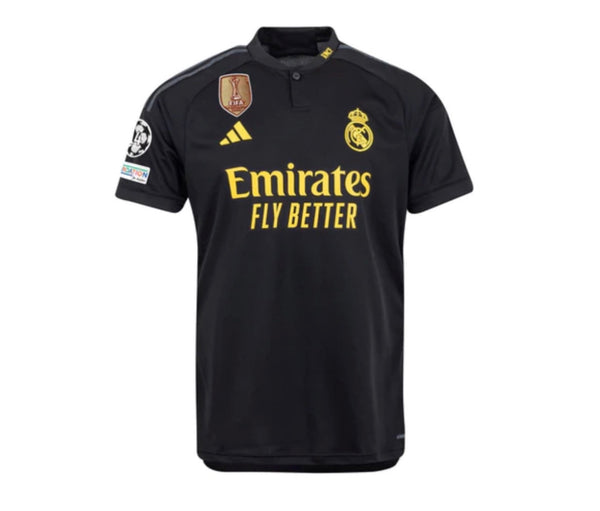 Real Madrid Third Shirt with Champions League Patch + CWC 23/24 - Black and Yellow