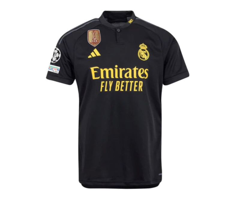 Real Madrid Third Shirt with Champions League Patch + CWC 23/24 - Black and Yellow