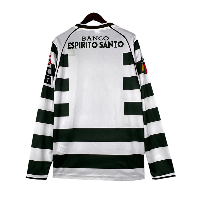 Sporting I 2002/2003 Retro Long Sleeve Shirt - Green and White